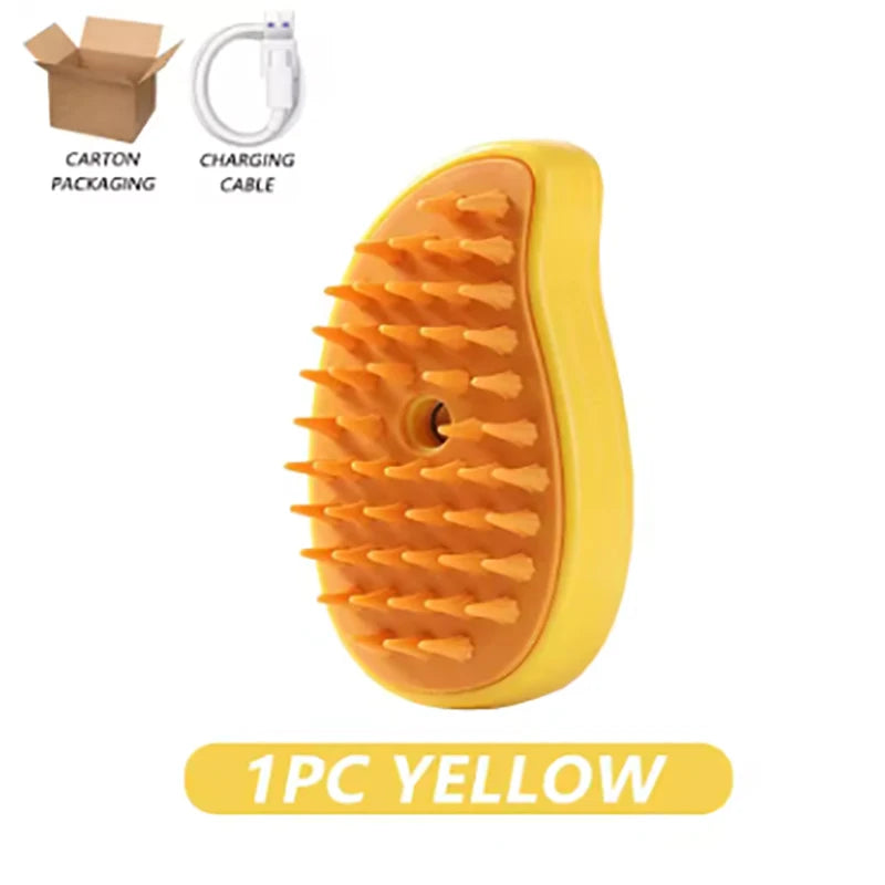 Steam Hair Removal Brush Electric Spray Cat Hair Brush Three in One Silicone Brush Used to Massage Pets Remove Floating Hairs Qme Yellow-1pcs