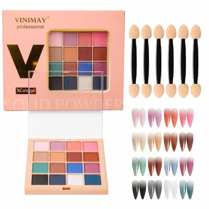 Gradient Nail Powder Palette Colors Glitter Pigment Solid Qme