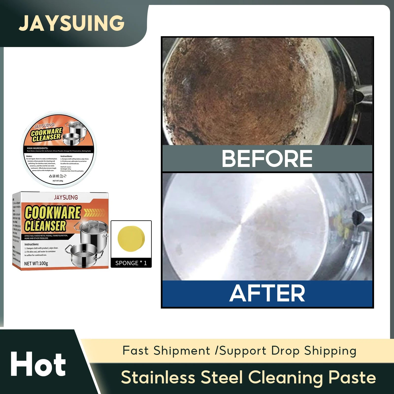 Stainless Steel Cleaning Paste Powerful Cookware Cleaner Rust Removal Washing Pot Bottom Scale Decontamination Kitchen Cleaner Qme
