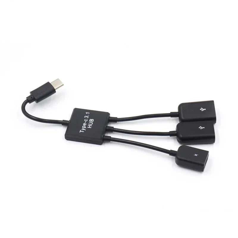 Newest 3 in 1 Micro USB Type C HUB Male to Female Double USB 2.0 Host OTG Adapter Cable For Smartphone Computer Tablet 3 Port Qme