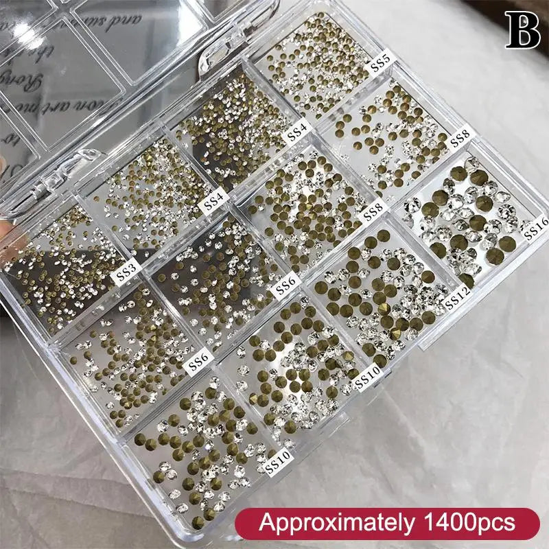 12 Grid Nail Flat Back Beads Box Art Design Home Decoration Qme White B