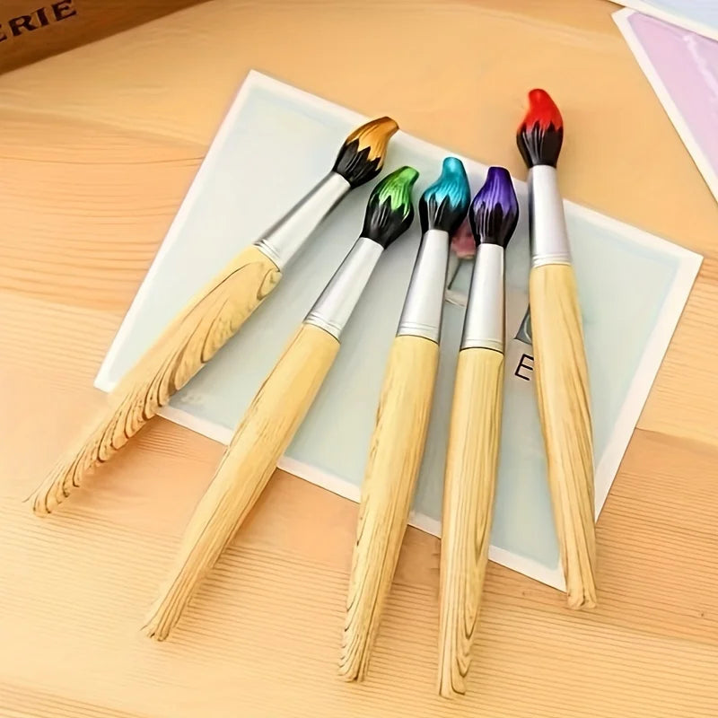 Creative Brush Styling Pen - Realistic Wood Oil Painting Effect, Smooth Ballpoint, Styling Brush Design - Perfect For School Qme