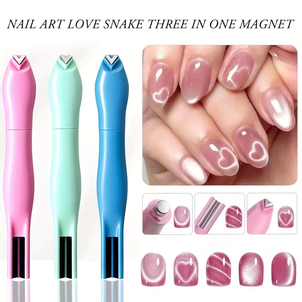 1 Nail Art Heart Snake Cat Eye Design Y2K Checkered Pattern Hearts Qme
