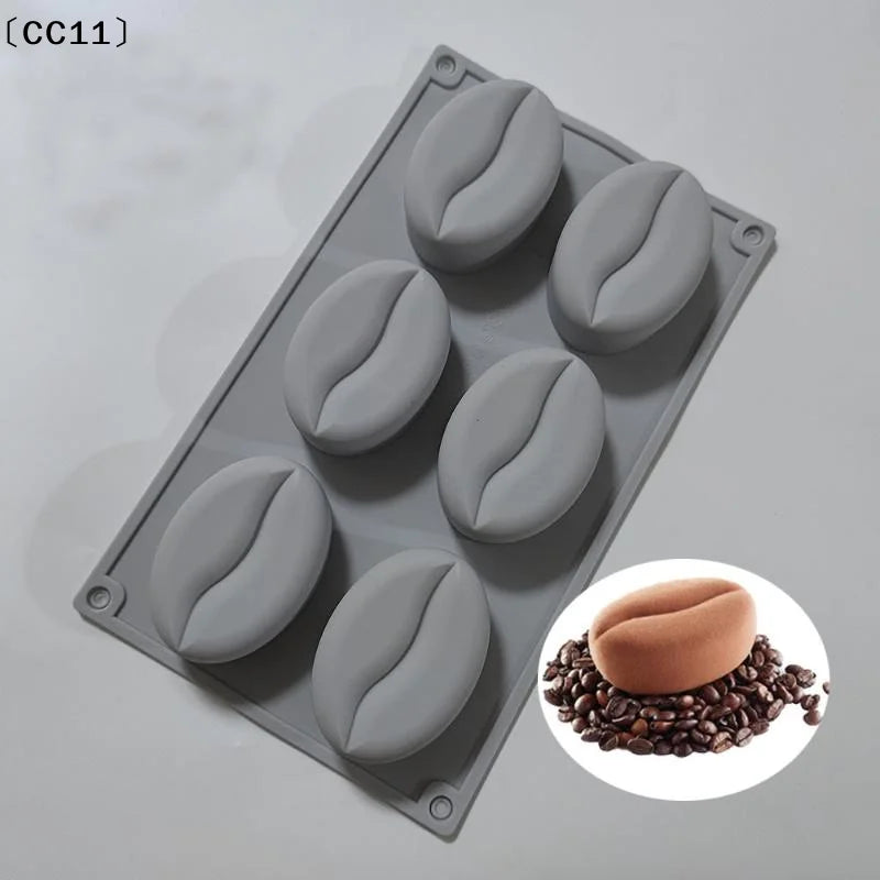 6 28Cavity DIY Coffee Bean Forms Mousse Cake Mold Silicone Pastry Qme