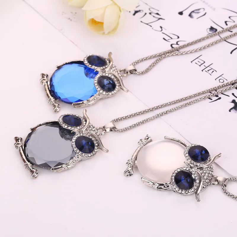 New Vintage Crystal Owl Necklaces Fashion Design Pendant Necklace Women Sweater Chain Jewelry Clothing Accessories Qme