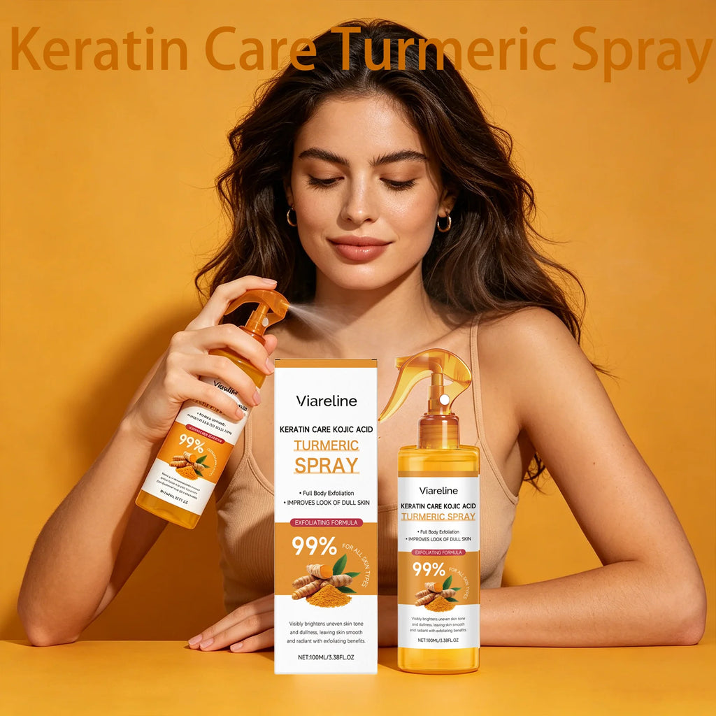 Viareline Kojic Acid Turmeric Spray Remove Dead Skin Brightening Body Exfoliant Uneven Skin Tone Keratin Care Moisturizing Spray Qme