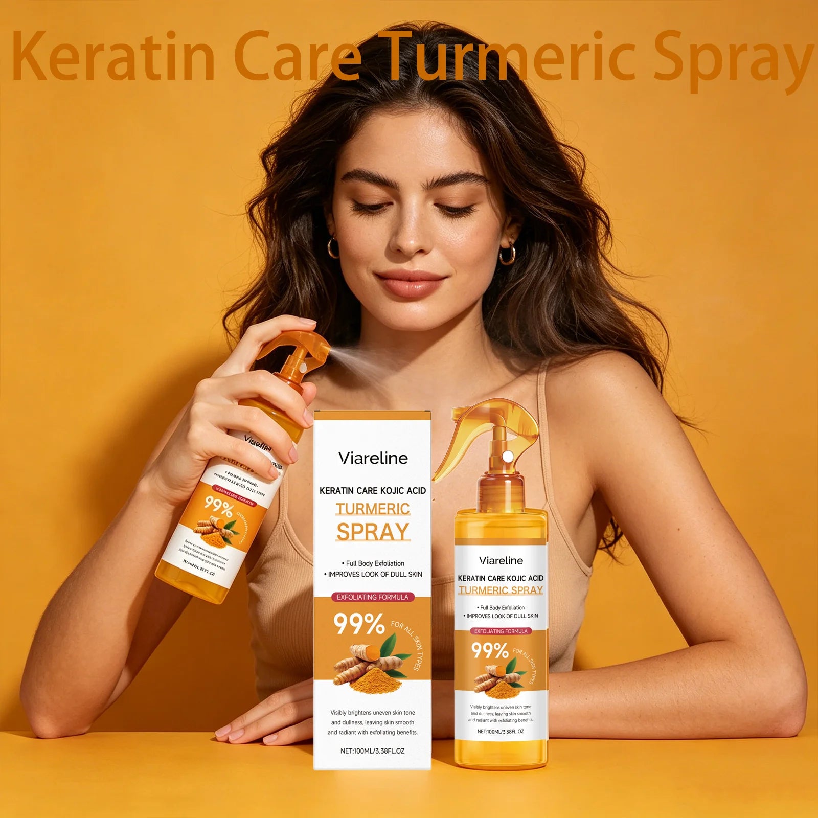 Viareline Kojic Acid Turmeric Spray Remove Dead Skin Brightening Body Exfoliant Uneven Skin Tone Keratin Care Moisturizing Spray Qme