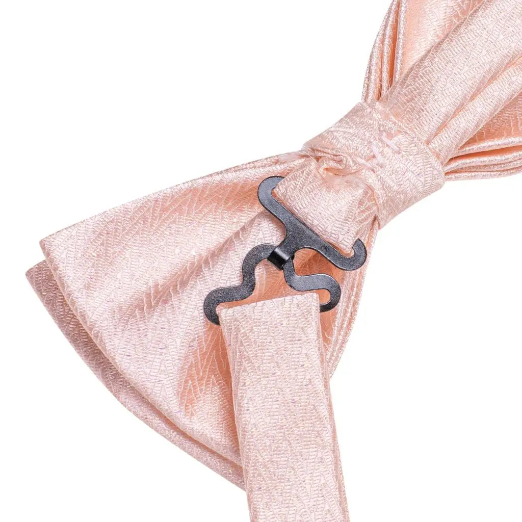 Peach Pink Salmon Rose Mens Bow Tie Pocket Square Cufflinks Pre-tied Qme