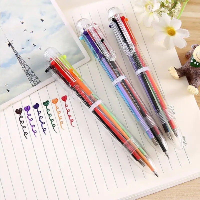 6 Ballpoint Pen Office Stationery Colored Oil Creative Multi-color Qme
