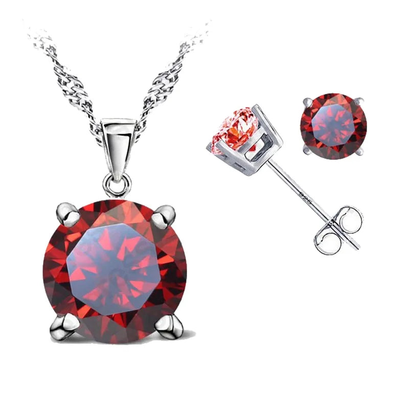 Good Quality 925 Sterling Silver Color Jewelry Sets for Woman Classic Claw Setting Cubic Zirconia Stud Earring Pendant Necklace Qme Color 2