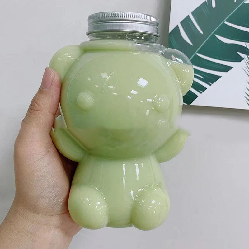 Homemade Drinks Sealed Plastic Cup Big Head Bear Transparent Juice Qme