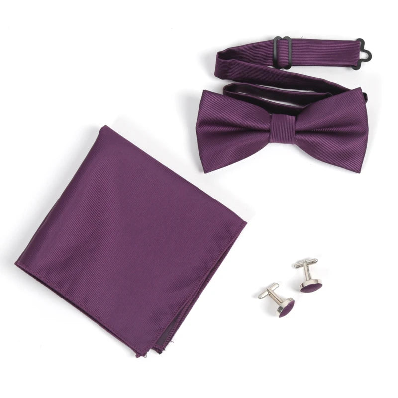 Men's Solid Bow Tie Sets Including Exquisite Cufflinks Soft Qme PURPLE