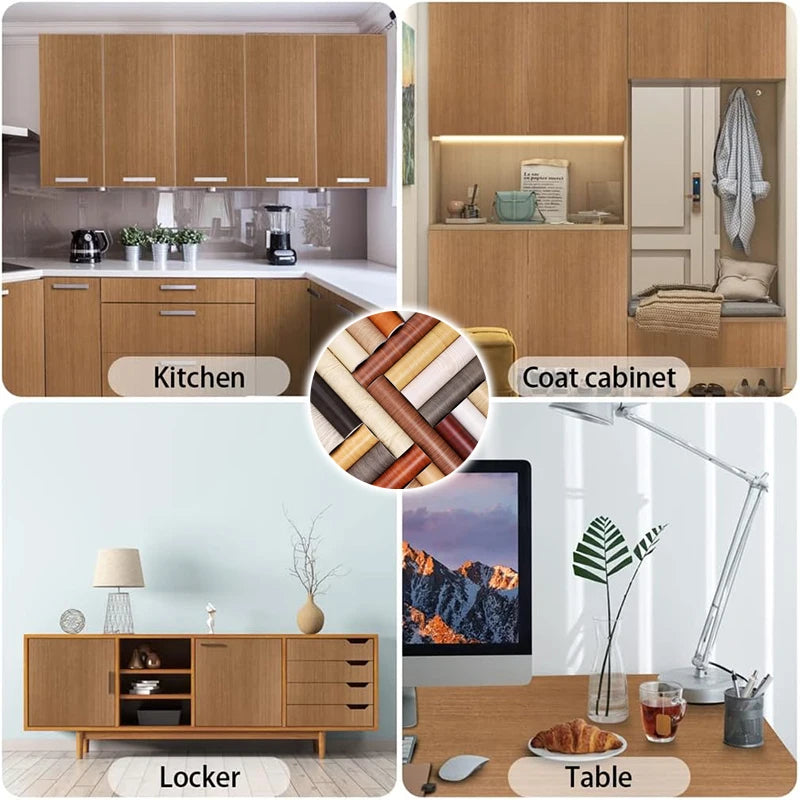Wood Contact Paper Wallpaper Peel Stick Light Grain Stickers Cabinets Qme
