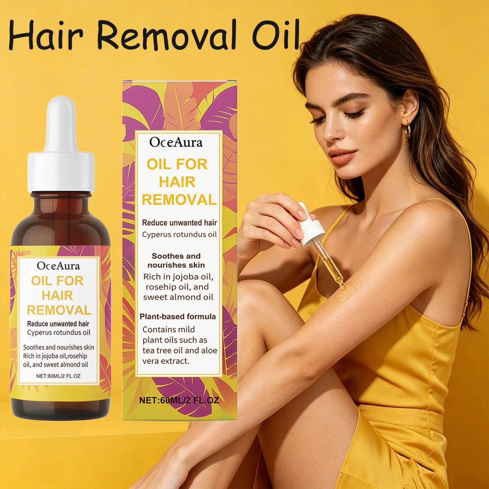 OceAura Hair Removal Oil For Arms Legs Armpits Plant Extract Containing Moisturizing Non-Greasy Soothing Hair Removal Serum 60mL Qme