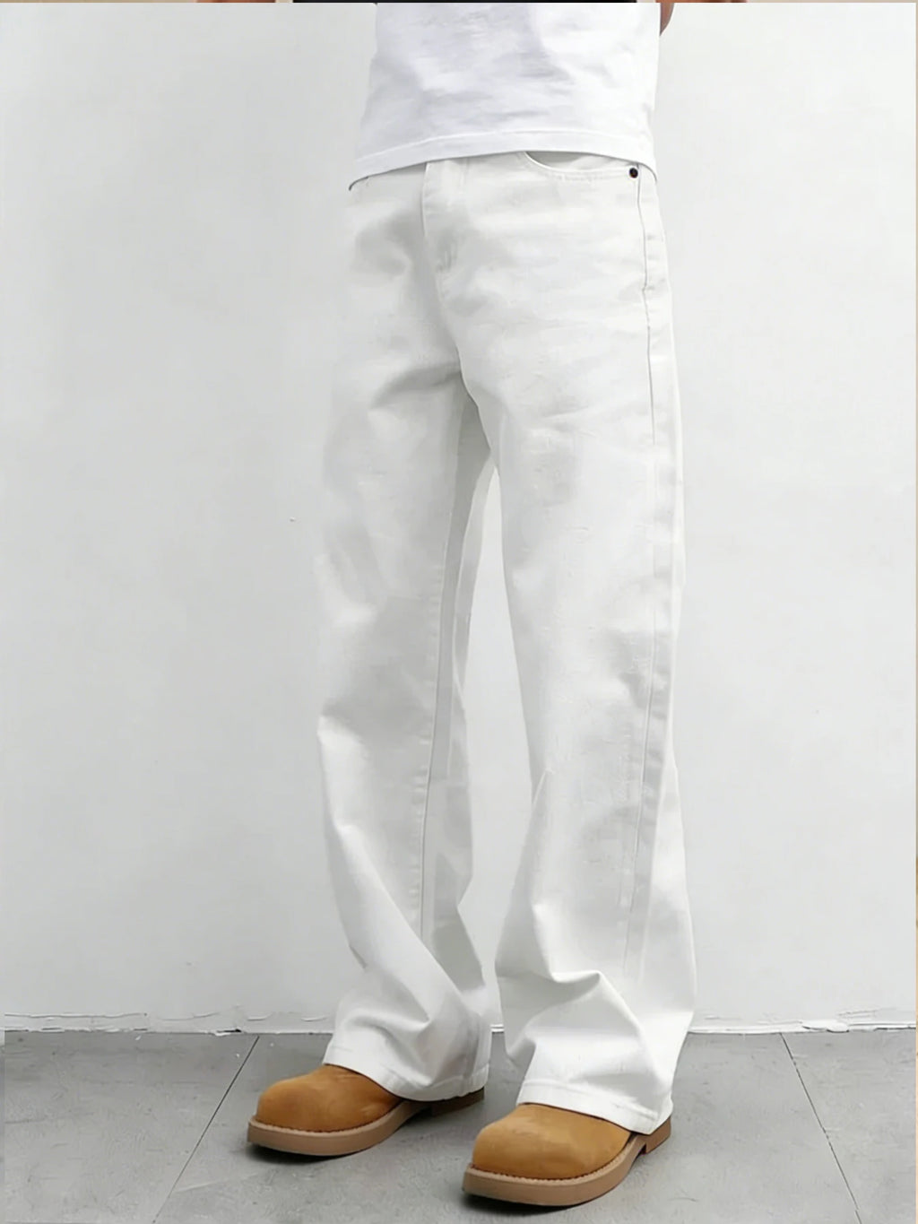 High-End Feeling Pure White Men's Jeans, Loose Wide-Leg Style That Flatters the Legs Qme