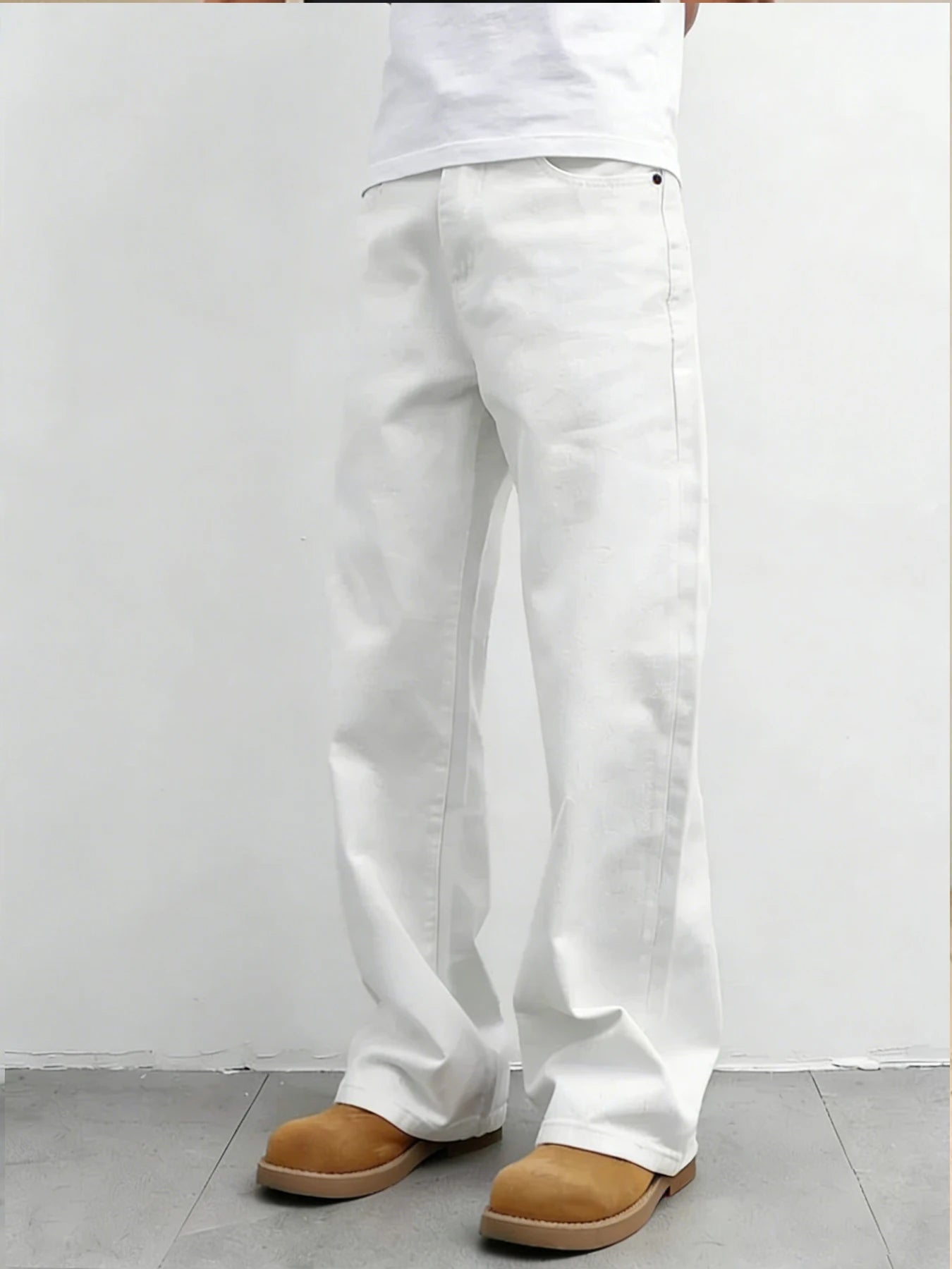 High-End Feeling Pure White Men's Jeans, Loose Wide-Leg Style That Flatters the Legs Qme