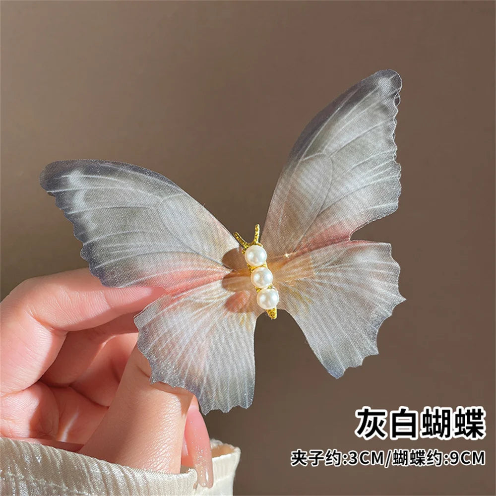 Dynamic Chiffon Butterfly Hair Clip Fairy Pearl Ancient Style Temperament Female Hair Accessories Gift Wholesale Qme pale China Mainland Hair Claws