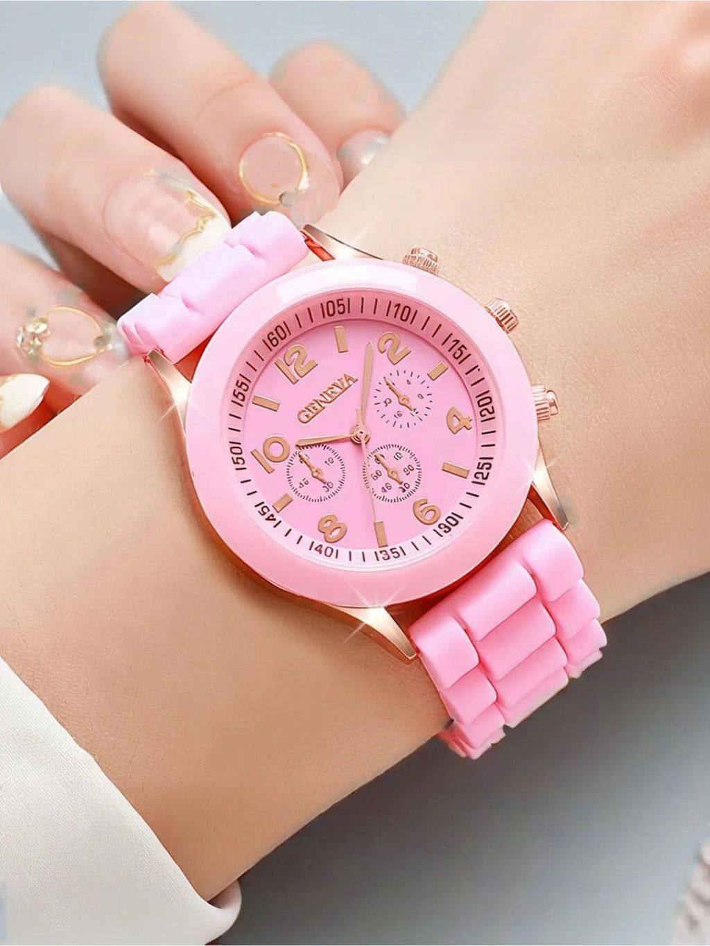 Instagram-style candy-colored quartz watch, soft and adorable, versatile casual wristwatch 4-piece set Qme
