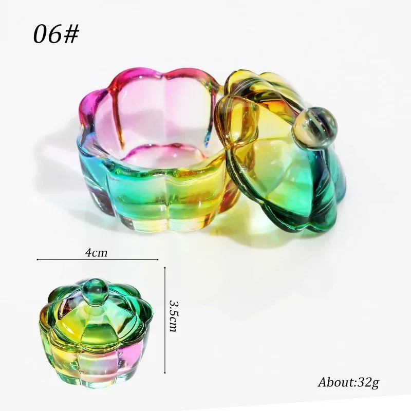 Acrylic Powder Liquid Crystal Glass Cup Aurora Colorful Cup Nail Brush Washing Mug Nail Art Tools Liquid Powders for Mixing Bowl Qme colorful flower 06