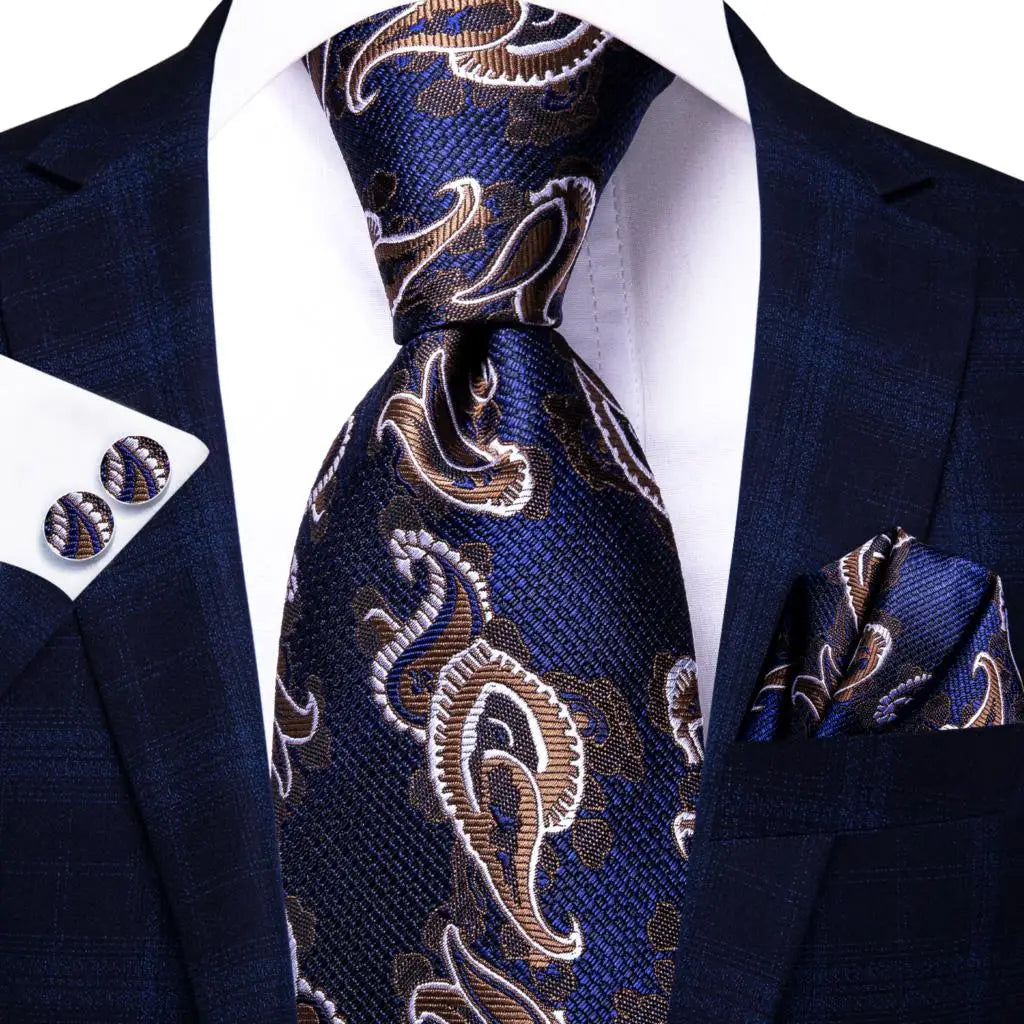 Business Tie Men Silk Blue Dots Necktie Plaid Cufflinks Wedding Qme 3330