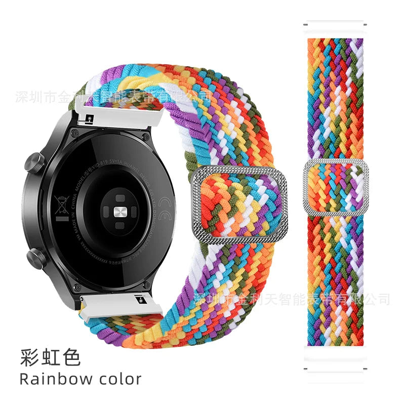 Elastic Nylon Braided Watch Band Adjustable Strap For Samsung Galaxy Watch 3 Huawei Watch 20MM 22MM 45MM 46MM Qme Rainbow Colorful 20mm