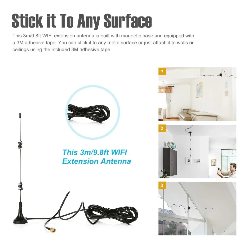 ESCAM 3M 9.8ft 7dBi WIFI Antenna Extension Cable With Magnetic Base Reduce the distance between Cameras And NVR Enhanced Signal Qme