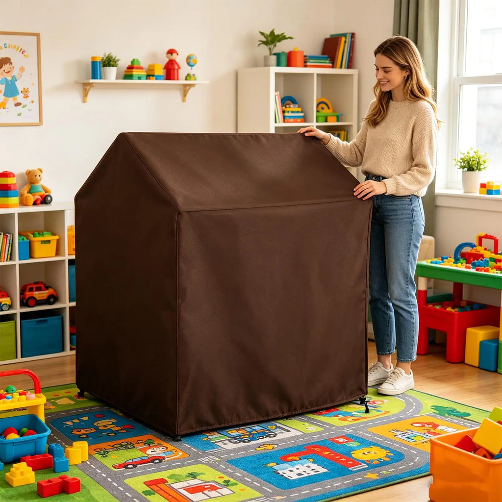 Playhouse Waterproof Tarp 210d Oxford Fabric With Drawstring Closure Outdoor Playhouse Cover For Patio Sports Parties Picnics Qme