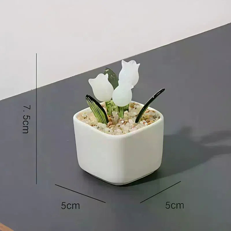 Magnetic Plant Glass Planter Hand Blown Glass Tulips Flower Pot, Everlasting Glass Flower for Home Decor, Elegant Gift for Women Qme
