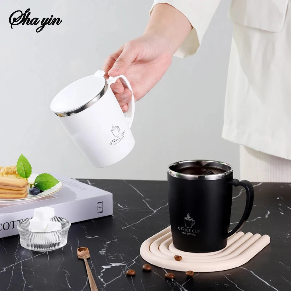 Stainless Steel Water Cup With Double-Layer Insulation, Anti Scald And Anti Drop Features, Handle And Cover, Large Capacity Qme