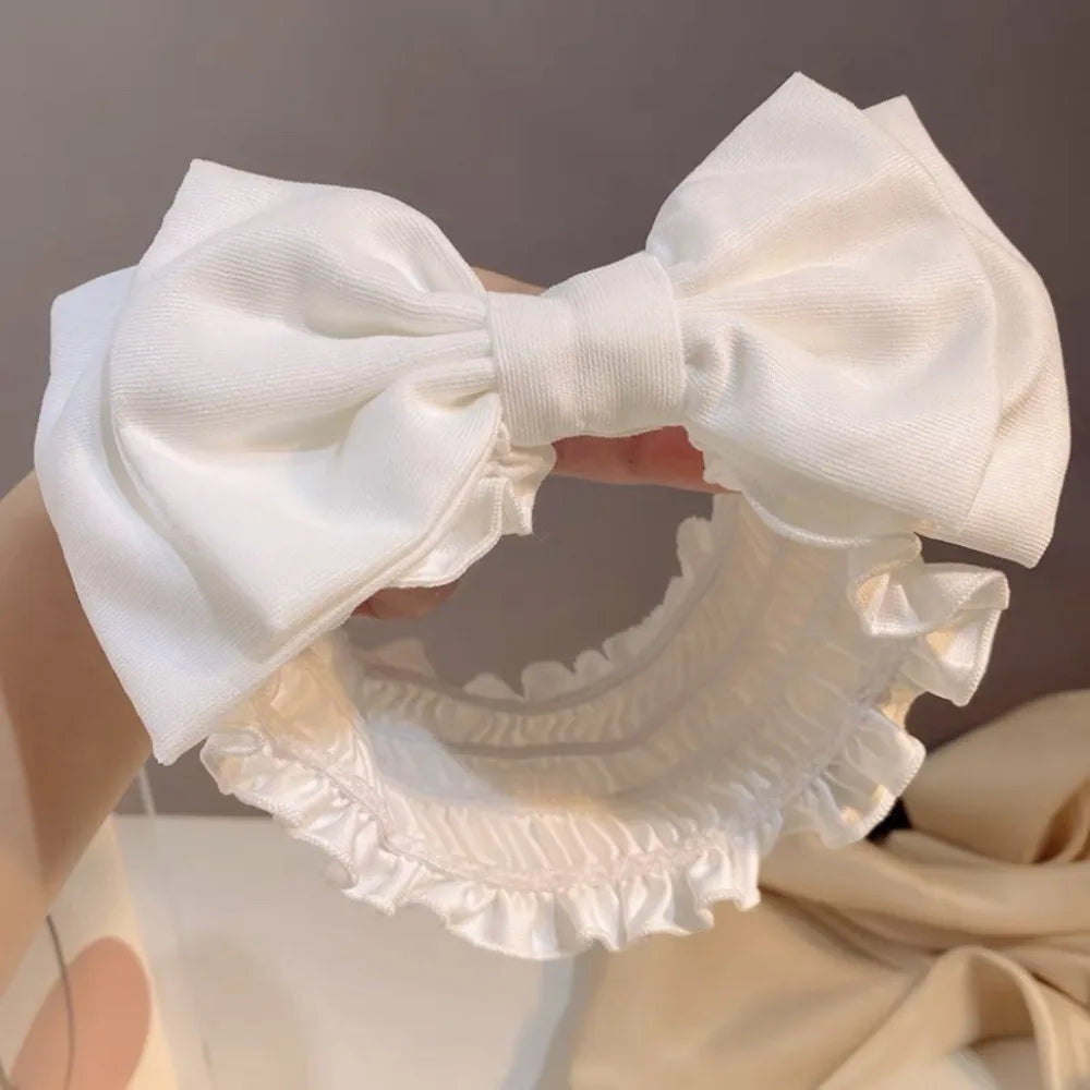 Durable Wash Face Bow Headband Double-layered Lace Washing Face Hairband Versatile Makeup Face Washing Tools Beauty Salon Qme White