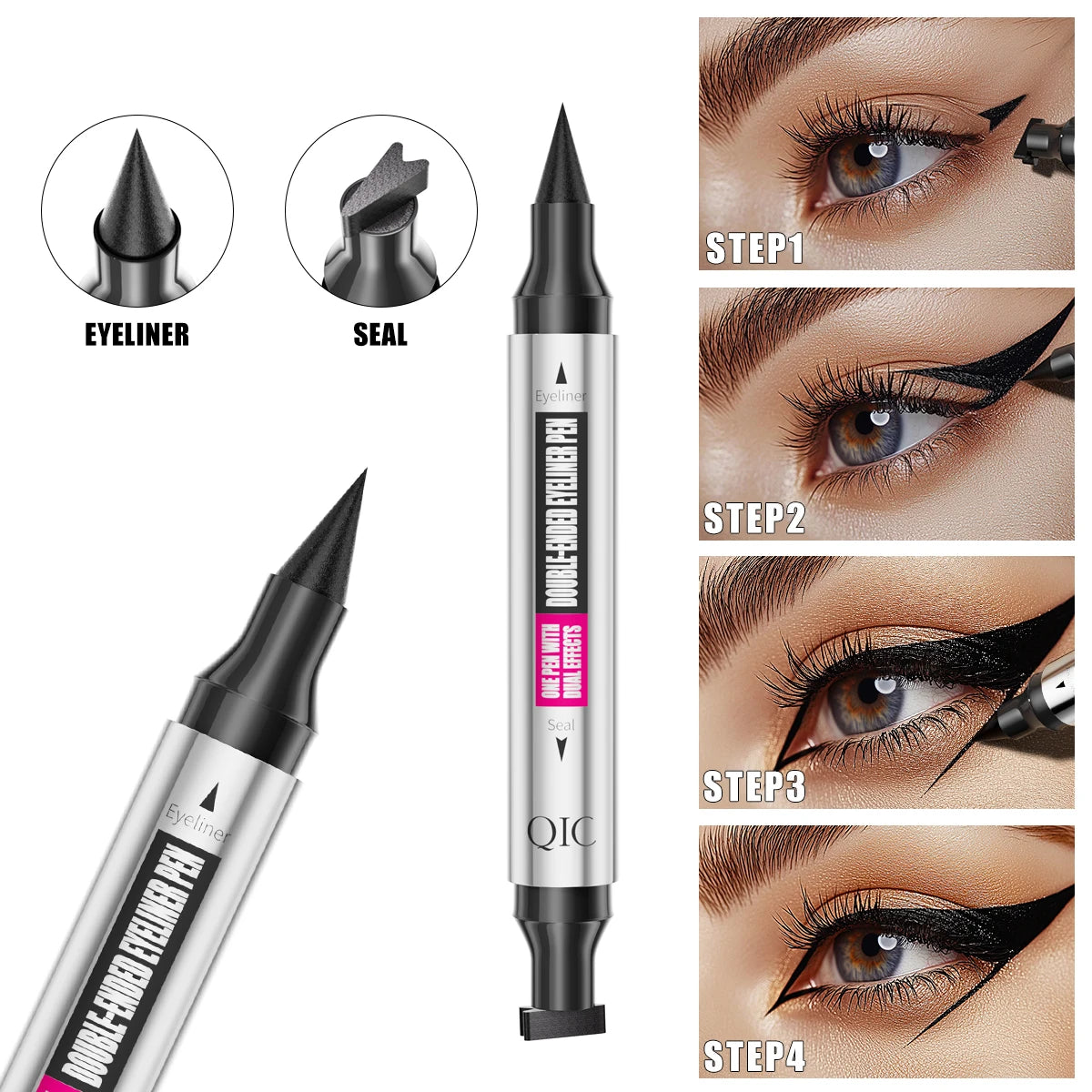 Double-ended stamp eyeliner pen, waterproof and sweat-resistant, smudge-proof liquid eyeliner pen, stamp liquid eyeliner for be Qme