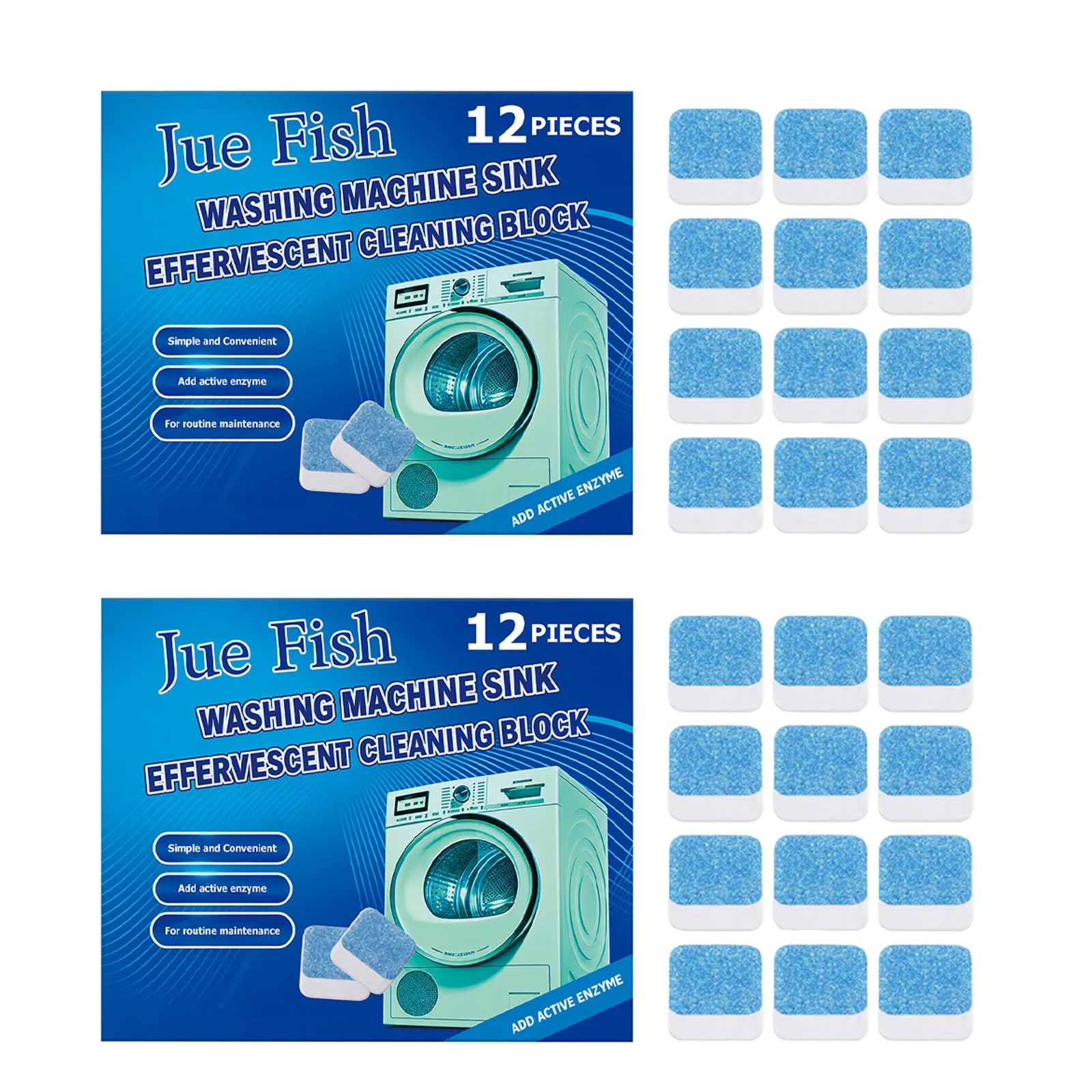 Washing Machine Effervescent Cleaning Tablets Removing Stains & Scale Eliminate Odors Routine Maintenance Washer Cleaning Sheet Qme 2 x 12PCS Boxed