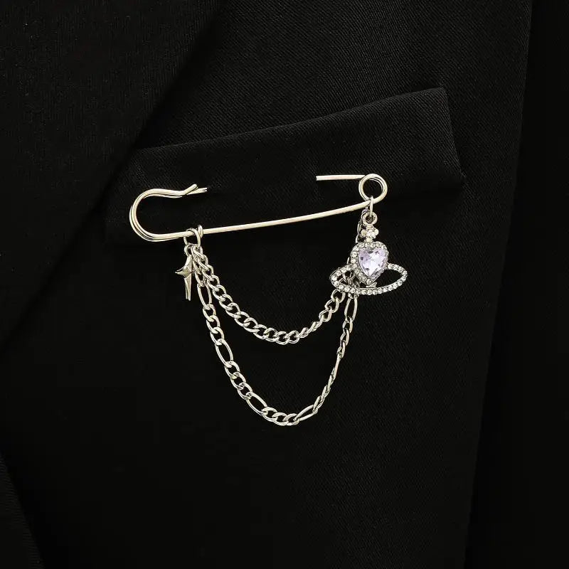 Women Men Brooch Suit Tassel Chain Lapel Pin Shirt Collar Brooch Badge Retro Pins Wedding Party Dance Neckwear Accessories Qme A8