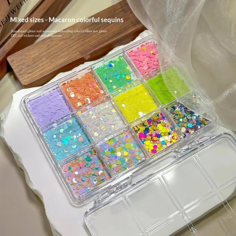 Manicure Glitter Decoration 1 Box Mini Ultra Thin Round Wave Dot Star Qme A1