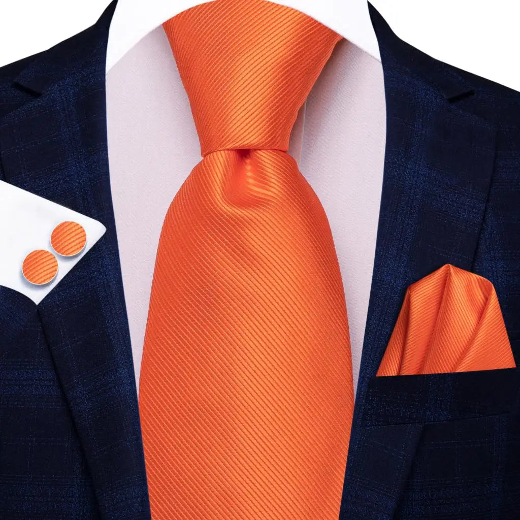 Hi-tie Men Fashion Solid Green Blue Necktie Handkerchief Cufflinks