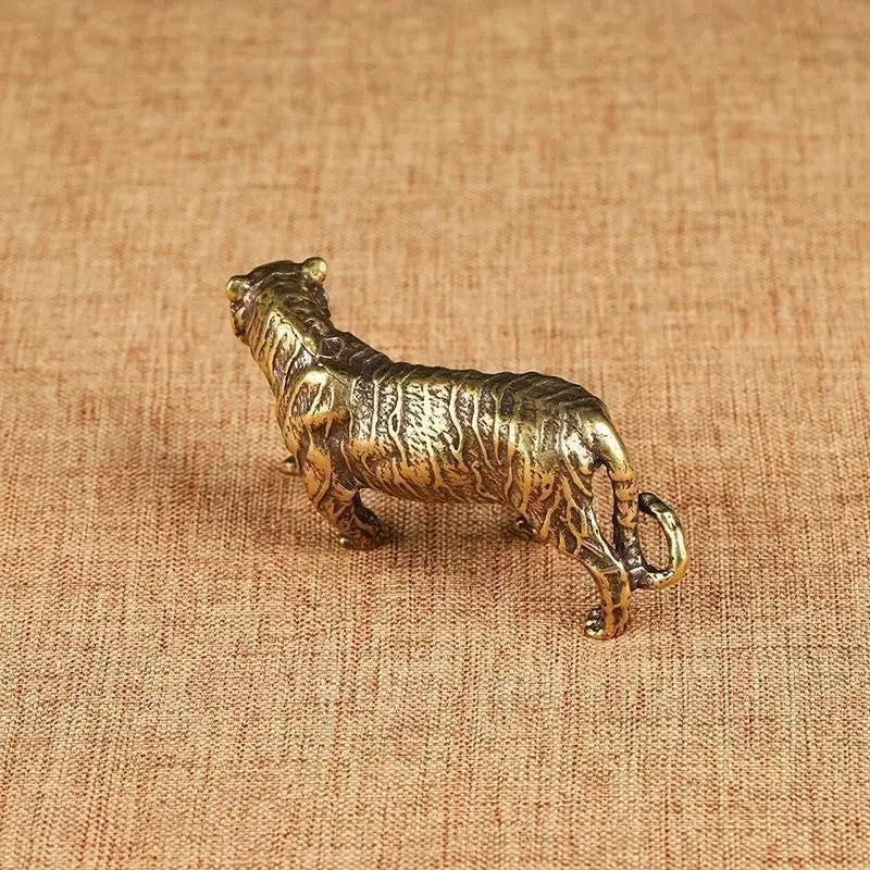 Pure Copper Big Tiger Model Statue Solid Brass Animal Figurines Vintage Home Decor Miniatures Desk Decor Qme