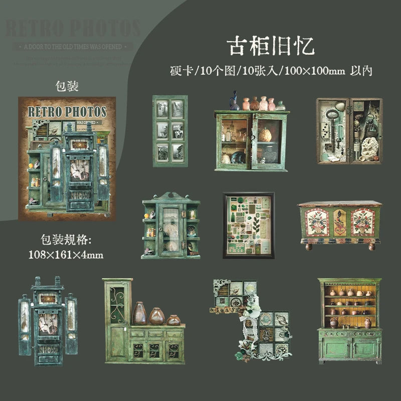 10Sheets/Pack Vintage Cabinet Theme Cardstock Stickers for DIY Crafts, Scrapbooking, Journal, Phone Case, Laptop, Guitar Decorat Qme 5