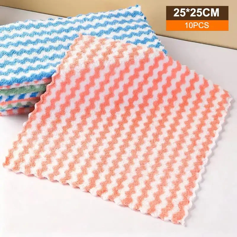 10Pcs Dishwashing Cloth Kitchen Rainbow Cloth Absorbent But Not Shedding Hair Table Cleaning Towel Household Thick Scouring Pad Qme A13