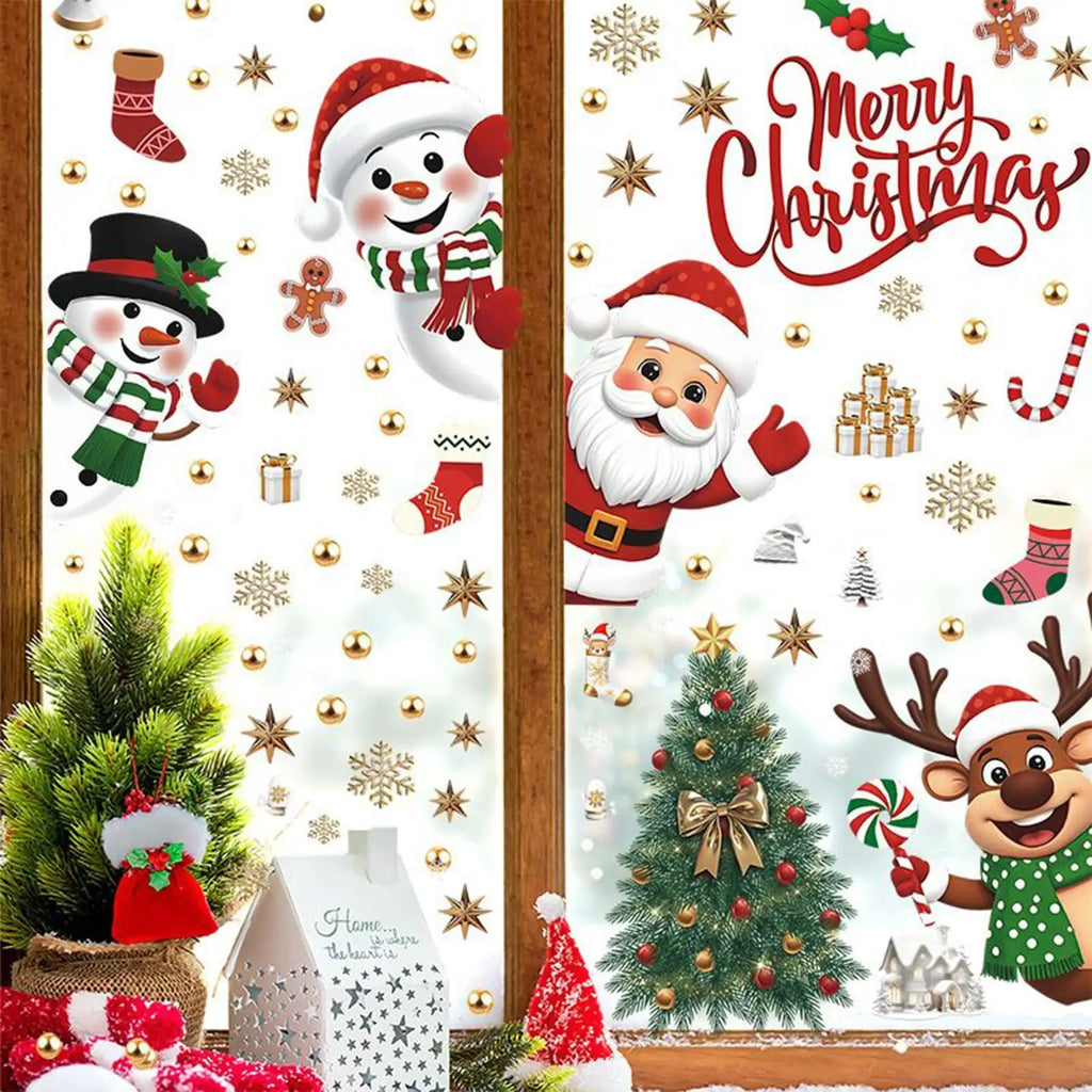Christmas Window Decals Santa Claus Tree Snowflake Reindeer Snowman Qme