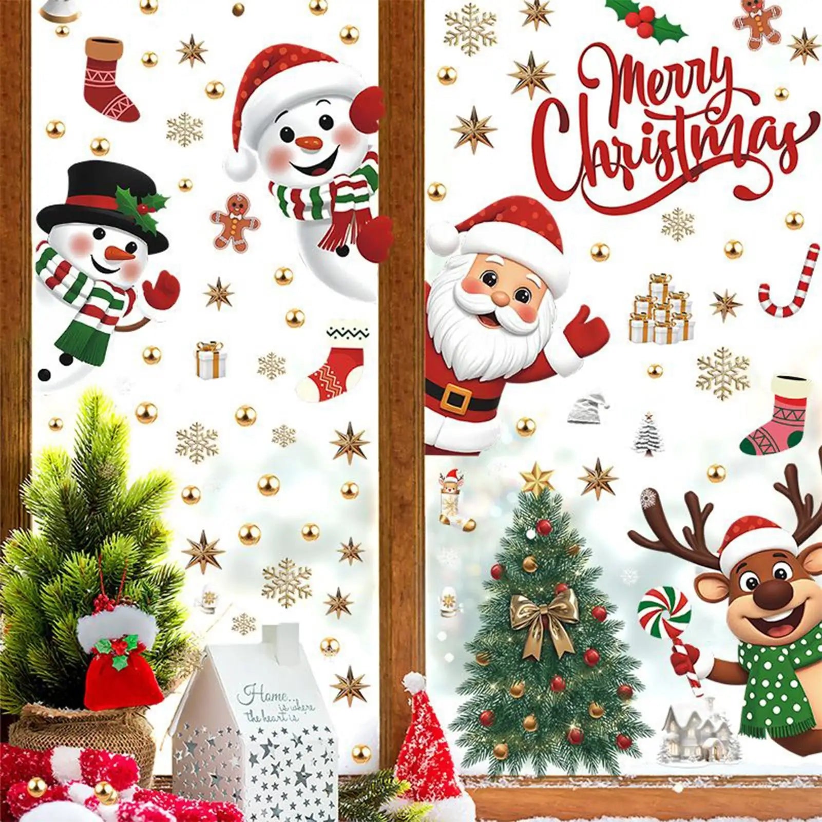 Christmas Window Decals Santa Claus Tree Snowflake Reindeer Snowman Qme