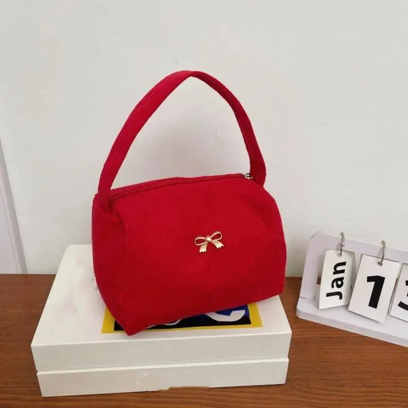Cosmetic Bags For Women Plush Cute Handbag Soft Comfortable Large Capacity Trendy Handbag For Women With Handle Qme Red