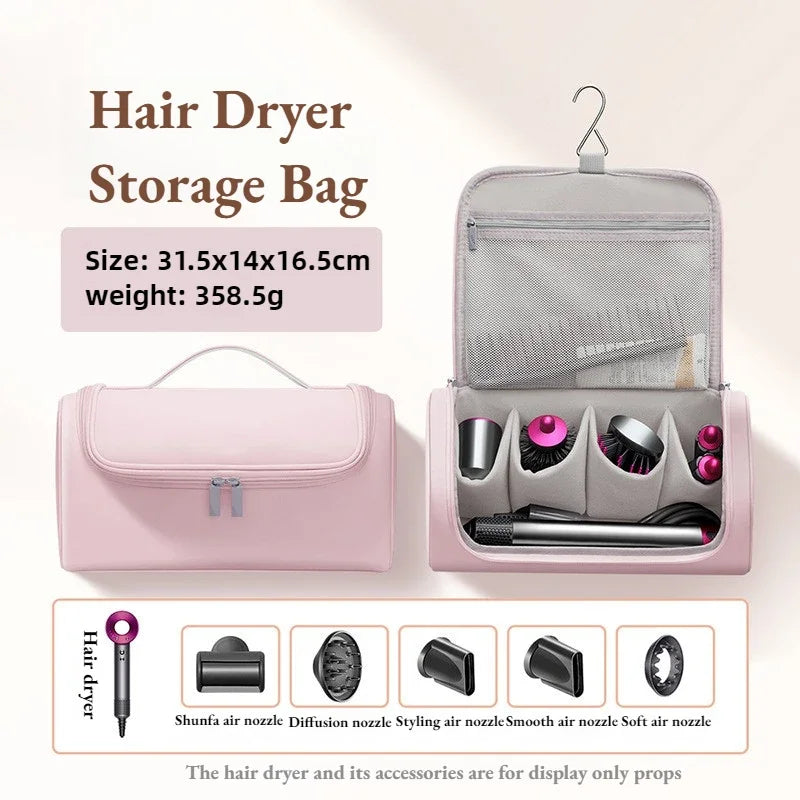 1 Hideable Hook Hair Dryer Case Waterproof Large Capacity Travel Qme Pink 1Pc 36.5x14x16.5cm