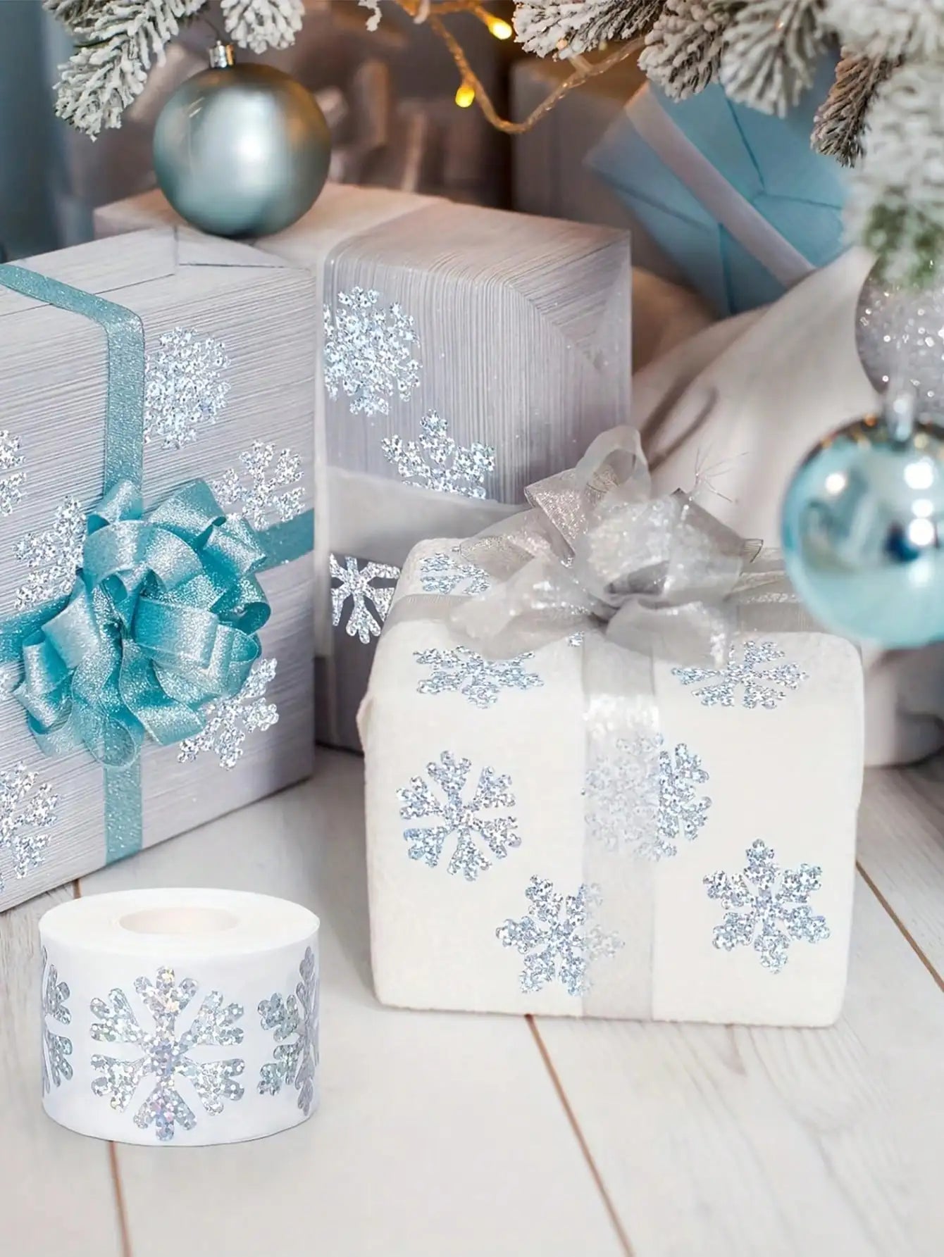 1 Roll 500 Stickers Snowflake Decoration Label Waterproof Laser Qme