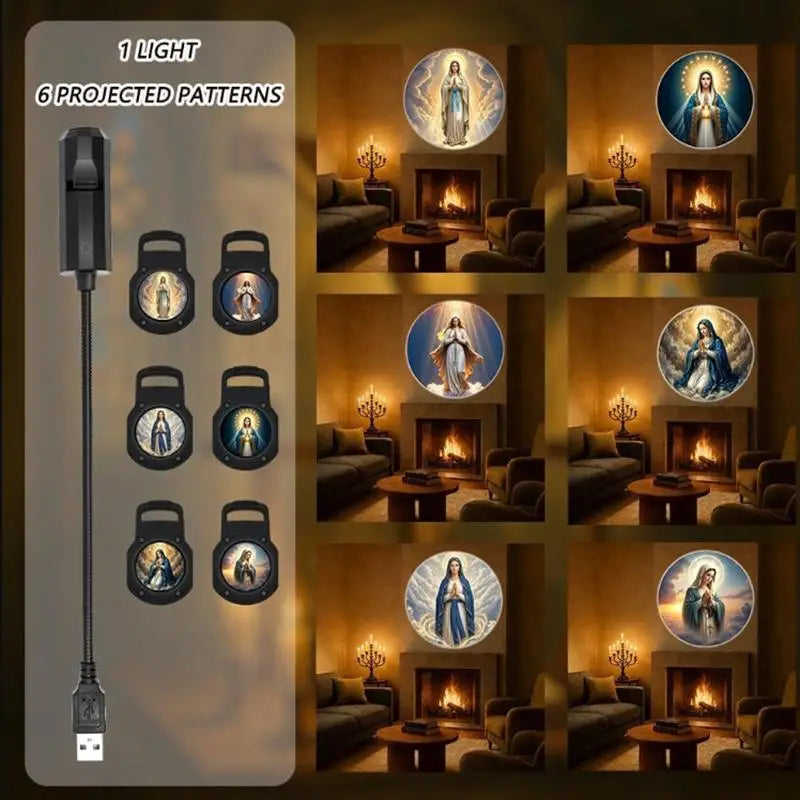 1Pc Religious Character Image Themed USB Projection Light With Twelve Patterns Perfect For Room Ceiling Background Decoration. Qme 1set