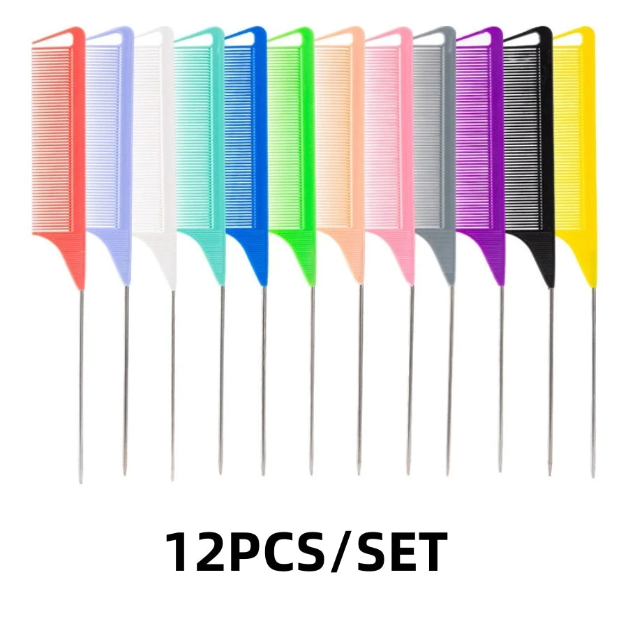 5PCS/12PCS Professional Candy Color Hair Styling Pointy Tail Comb for Wig, Partition, Braid, Hair Dye, and Highlights Hair Tool Qme 12PCS Multicolour