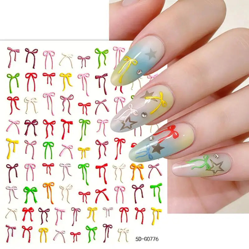 Colorful Bow Ribbon Bowknot Nail Sticker 3D Mini Appliques Adhesive Qme A1