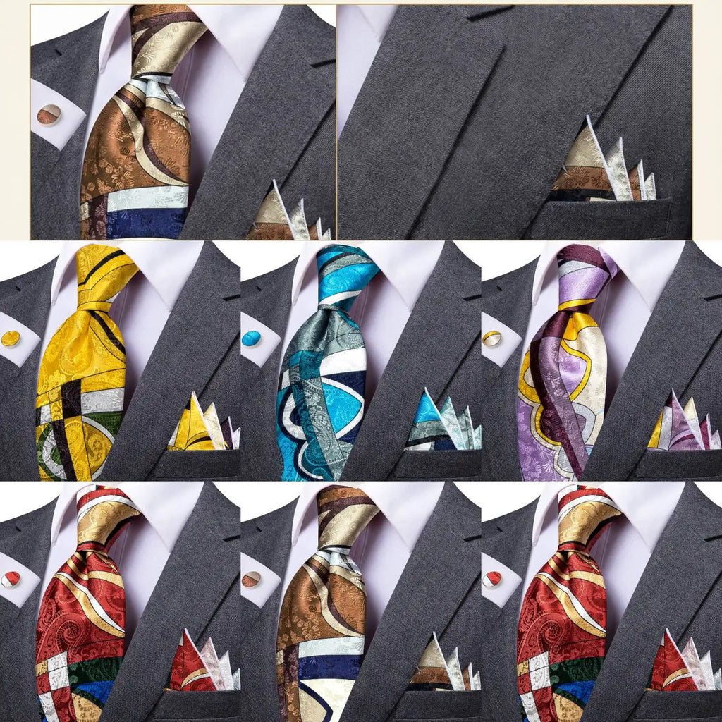 Men's Tie Pocket Square Colorful Striped Business Collection Formal Qme