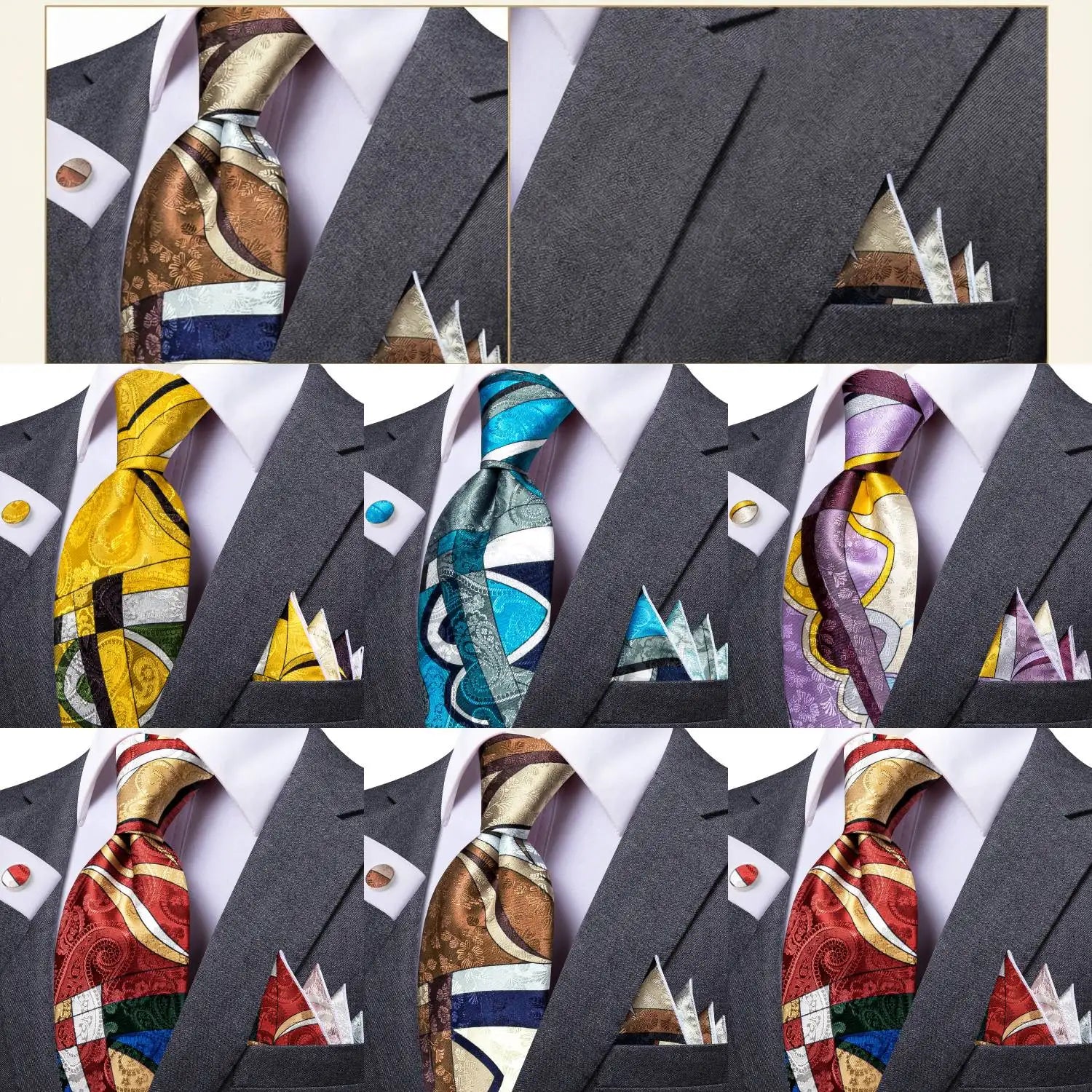 Men's Tie Pocket Square Colorful Striped Business Collection Formal Qme