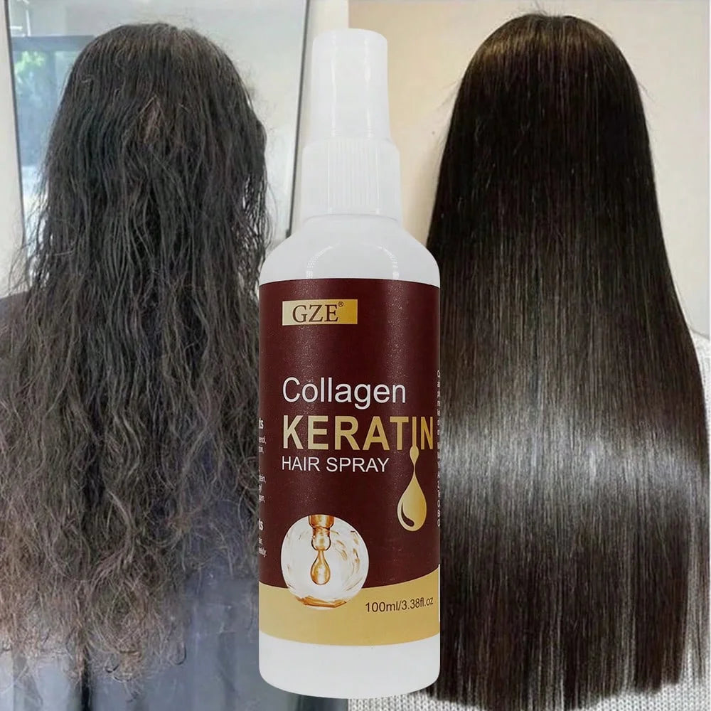 GZE Collagen Keratin Hair Spray | Heat Protectant Spray for Hair Detangler & Shine Spray | Frizz Control, Repairs Damaged Hair Qme
