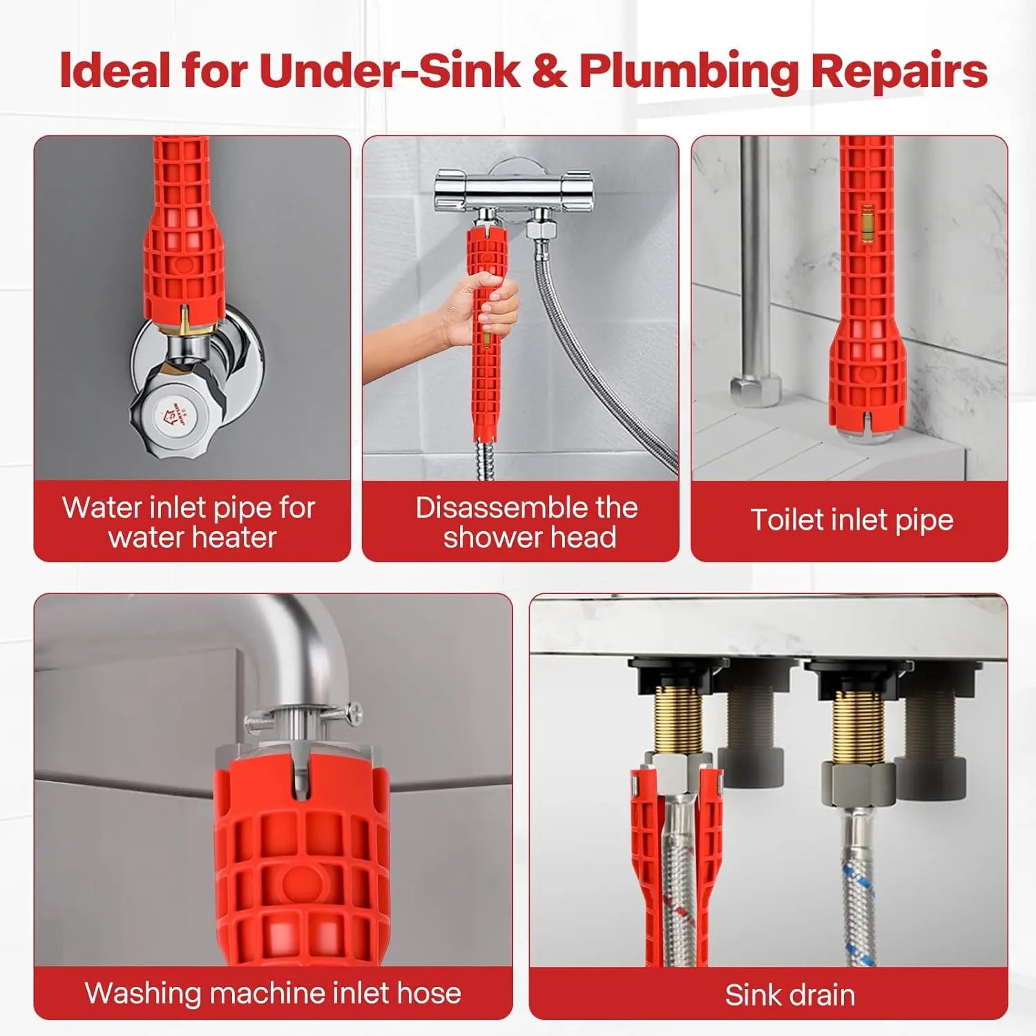 8 in 1 Sink Wrench Multi-functional Plumbing Tool with Level Bubble for Kitchen Bathroom Qme